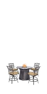Hanover Traditions Set with 6 Swivel Rocker Chairs, Tan Cushions and Large 38"x72" Dining Table, Outdoor Dining Set for 6