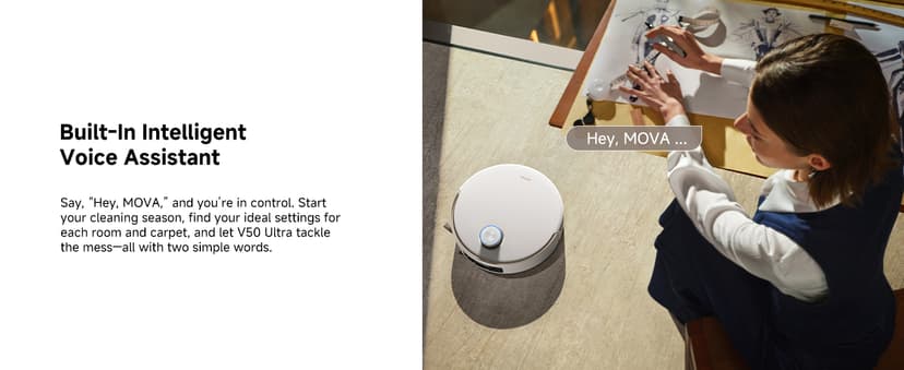 Mova V50 Ultra Complete Robot Vacuum and Mop Self-Cleaning, 24,000 Pa Suction, Liftable Navigation with Obstacle Overcoming and Warm Water Mopping with DuoSolution System Designed for Pets, White