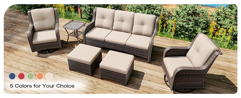 Joyside Outdoor Patio Couch Wicker Sofa - 3 Seater Rattan Sofa for Outside Patio Garden with Deep Seating and Olefin Cushions(Mixed Grey/Beige)