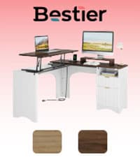 Bestier Computer Desk with Keyboard Tray, 55 inch Office Desk with Power Outlet, Modern Home Office Desk with File Drawer (Natual Oak, 55" W with Single-Sided Drawers)
