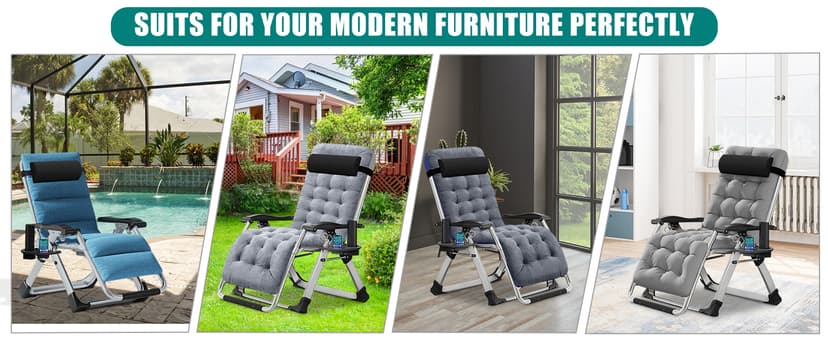 Zero Gravity Chair, Lawn Recliner, Reclining Patio Lounger Chair, Folding Portable Chaise with Detachable Soft Cushion, Cup Holder, Headrest