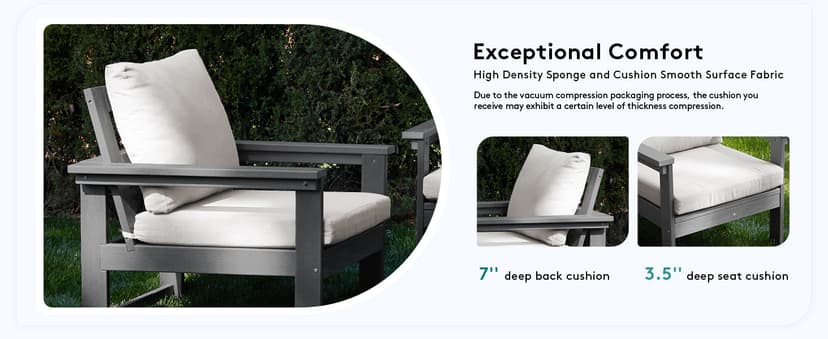 SERWALL HDPE Patio Furniture Set, 7-Piece Outdoor Sectional Sofa Set, All Weather Outdoor Couch Set for Deck, Lawn, Grey Frame with Khaki Cushion