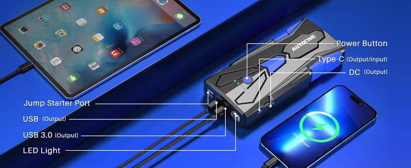 AUTOONE 6000A Car Battery Jump Starter Up to All Gas & 12L Diesel Engine, Car Battery Jumper Starter Portable 12V Jump Box with USB Output, Storage Case, LED Flashlight