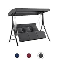 MCombo 2-3 Person Outdoor Patio Swing Chair, Convertible Canopy Hanging Swing Glider Lounge Chair, Removable Cushions, 4003 (Dark Gray)
