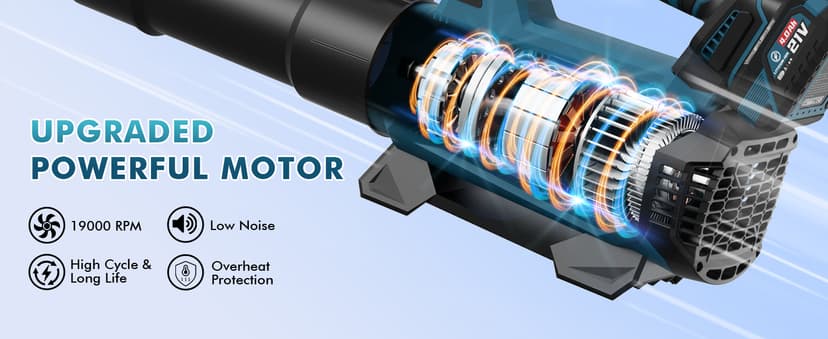 Leaf Blower Cordless (Upgraded) - 630CFM/160MPH, 21V Powerful Electric Cordless Leaf Blower with 2 x 4.0Ah Batteries and Charger, Battery Powered Leaf Blowers for Lawn Care, Patio, Yard, Dust, Snow