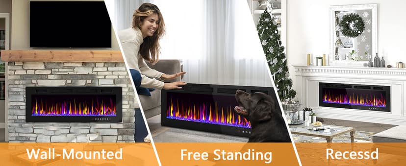 LEMBERI 72 inch Electric Fireplace Recessed and Wall Mounted,750/1500W Fireplace Heater and Linear Fireplace with Touch Screen Control Panel, Timer,Remote Control,Adjustable Flame Color and Speed