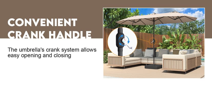 15ft Patio Umbrella with Base,Large Outdoor Double-Sided Rectangle Umbrella with Crank Handle, Market Umbrella for Poolside Garden Deck Backyard Beach Pools, Beige