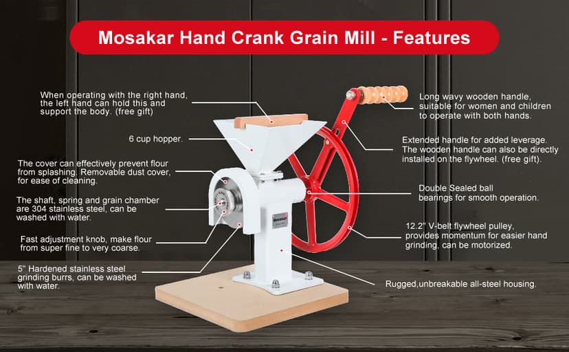 Manual Hand Grain Mill. Corn Wheat Flour Grinder. Masa Peanut Butter Maker. Stainless Steel Burrs