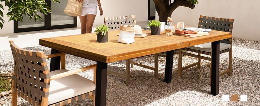 Devoko Home Acacia Wood Dining Table 6-Person Indoor Outdoor Table with Iron Legs, Sandblast Finish, Natural Stained, Rustic Metal, 69 * 33 * 30 inch (Natural)