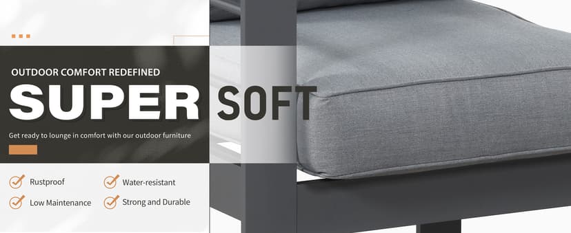 Solaste Aluminum Patio Furniture Set,7 Seats Modern Outdoor Conversation Set Sectional Sofa with Upgrade Cushion and Coffee Table,Grey