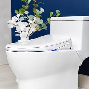 ALPHA BIDET iX Pure Bidet Toilet Seat in Elongated White | Ultra Low Profile | Endless Warm Water | Arced Stainless Steel Nozzle | Blue LED Nightlight | Dryer