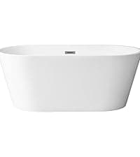 WOODBRIDGE 59" Acrylic Freestanding Bathtub Contemporary Soaking Tub with Matte Black Overflow and Drain,White Tub,B0058-MB