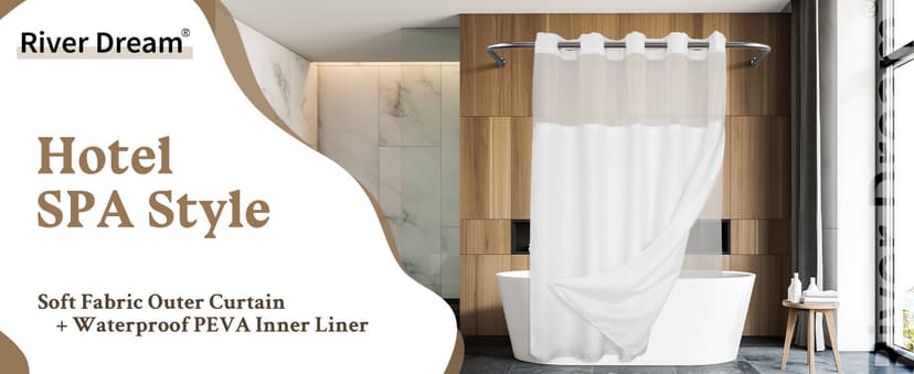 No Hook Slub Textured Shower Curtain with Snap-in PEVA Liner Set - 71" x 74"(72"), Hotel Style with See Through Top Window, Fabric Outer Curtain & Waterproof Inner Liner, White, 71x74