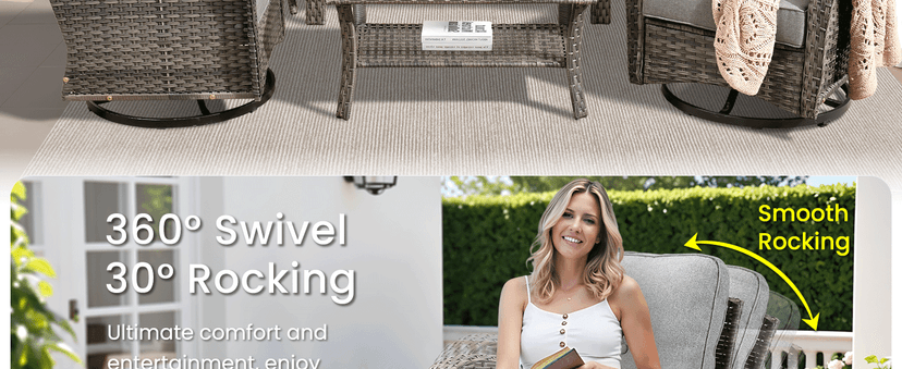 ovios 5 Pieces Patio Furniture Set, Outdoor Wicker Sofa with Swivel Chairs, Coffee Table, All Weather High Back Rattan Loveseat Couch with Comfy Cushions, Dark Grey