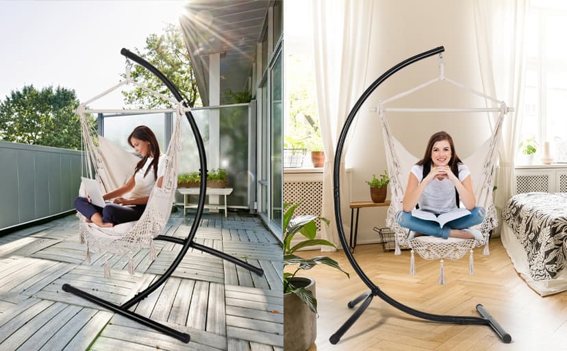 GOUTIME Hammock Chair Stand Only, Hanging Swing Egg Chair Stands Frame Holder, Heavy Duty Steel C Stand for Indoor Outdoor, Max Load 350 LBS