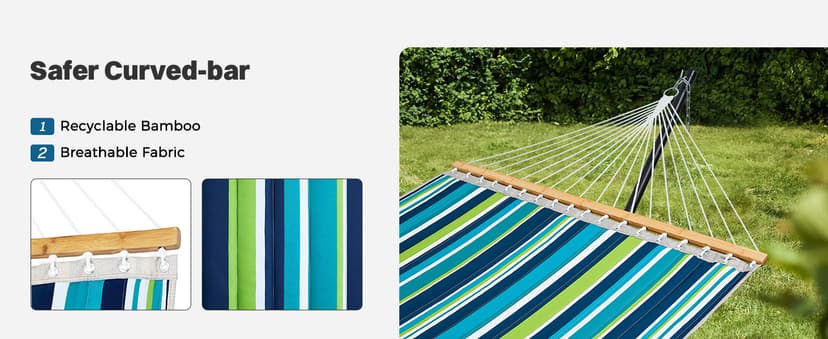 SUPERJARE Hammock with Stand, 2 Person Quilted Outdoor Hammock, Detachable Pillow & Bamboo Spreaders, Portable Hammock with Carrying Bag, Heavy Duty Stand, Perfect for Outside, Patio, Dark Cyan