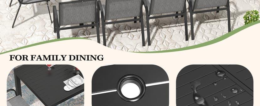 Outdoor Expandable Dining Table 71"-106" Aluminum Patio Dinner Table for 8-10 Person, Rectangular Metal Collapsible Tables with Umbrella Hole, Patio Tables with Extendable Top for Garden, Backyard