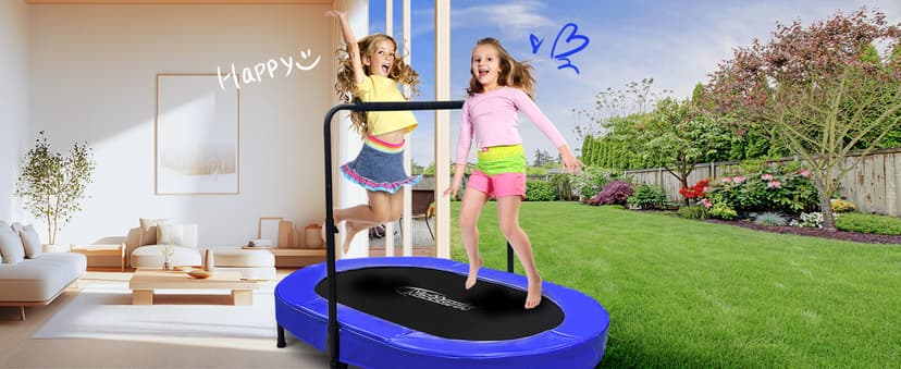 Nattork 56" Kids Trampoline Indoor, Double Trampoline with Adjustable Handle for Kids, Indoor/Outdoor Foldable Jumper, Max Load 220lbs