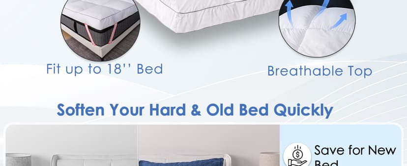 Marine Moon Mattress Topper King, Cooling Plush Pillow Top, Extra Thick Hotel Quality Down Alternative Filled, Softest Fluffy Mattress Toppers for Back Pain