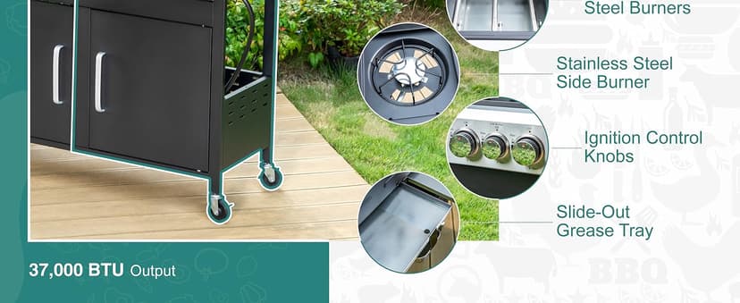 Captiva Designs Propane Gas Grill and Charcoal Grill Combo with Side Burner & Porcelain-Enameled Cast Iron Grate, Dual Fuel BBQ Grill for Outdoor Events & Backyard Barbecue, 690 SQIN Cooking Area