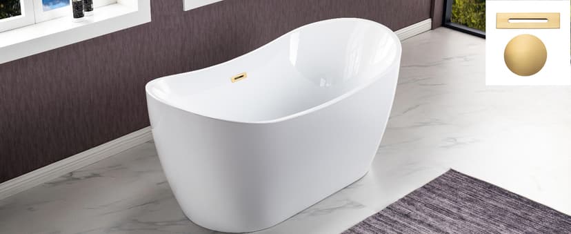 WOODBRIDGE 59" Acrylic Freestanding Bathtub Contemporary Soaking White Tub with Matte Black Overflow and Drain,B0016 -MB-Drain &O