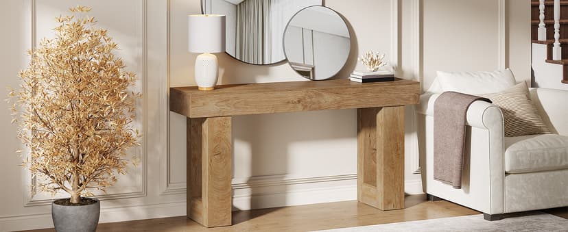 Tribesigns 63-Inch Long Console Table, Wooden Rectangular Sofa Table Behind The Couch, Farmhouse Entryway Table for Entrance, Hallway, Living Room (Natural)
