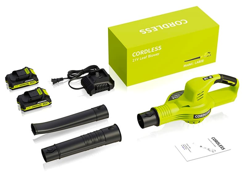 Leaf Blower Cordless - 21V Powerful Electric Leaf Blower with 2 Batteries and Charger, 2 Speed Modes, 2.0Ah Lightweight Battery Powered Leaf Blowers for Lawn Care, Patio, Dust, Blowing Leaves