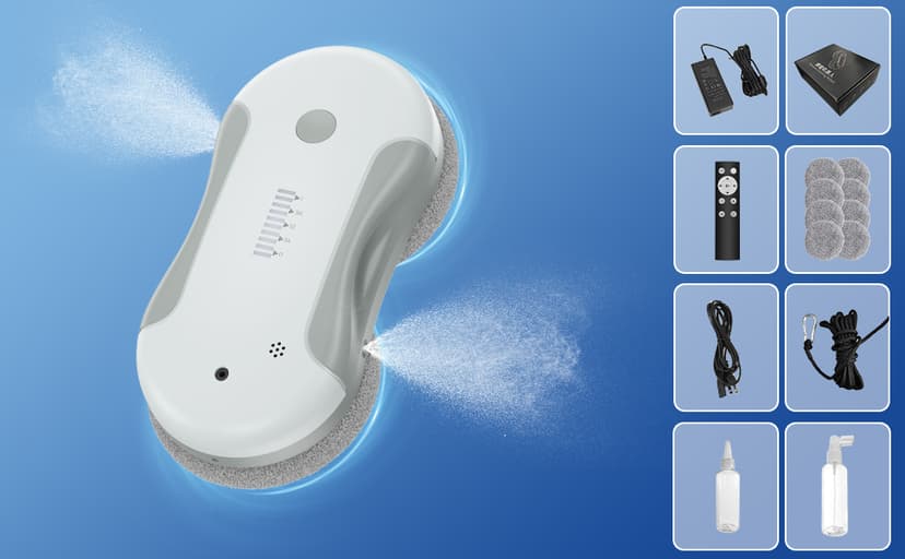 Window Cleaning Robot, 5800Pa Intelligent Window Cleaner Robot with 80ml Dual Water Spray, with Path Planning and Edge Detection for Interior/Exterior Highrise Windows