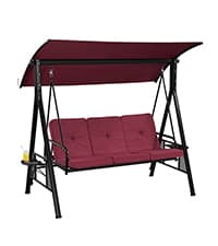 Yaheetech Outdoor Porch Swing Chair for Adults, 3-Seat Patio Hanging Swing w/Adjustable Canopy, Armrests, Porch Swing Sets w/Stand, Breathable Fabric for Backyard/Garden/Balcony, Dark Brown