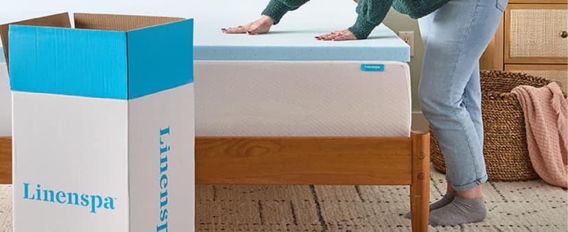 LINENSPA Memory Foam Mattress Topper - 3 Inch Gel Infused Memory Foam - Plush Feel - Cooling and Pressure Relieving - CertiPUR Certified - Dorm Room Essentials - Queen Size