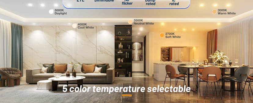 Amico 24 Pack 6 Inch 5CCT Ultra-Thin LED Recessed Ceiling Light with Junction Box, 1050LM Brightness, Dimmable Canless Wafer Downlight, 12W, ETL&FCC