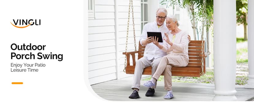 VINGLI Upgraded Patio Wooden Porch Swing for Courtyard & Garden, Heavy Duty 880 LBS Swing Chair Bench with Hanging Chains for Outdoors (Brown, 4 FT)