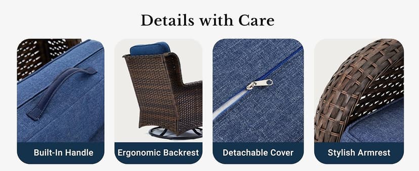 HILLGA Luxury Patio Furniture Set with 6-inch Thick Cushion, Outdoor Couch and High Back Swivel Rocker Patio Chairs, 7PCS Wicker Conversation Set for Deck Yard and Poolside, Blue (V2)