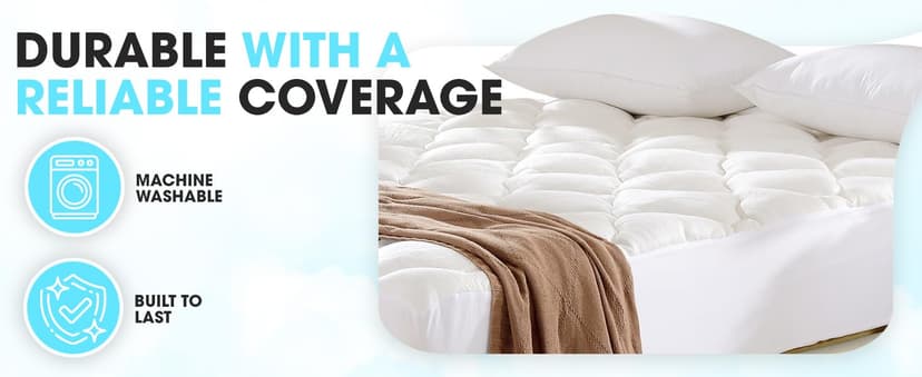 Cheer Collection Queen Size Mattress Topper – Extra Thick and Plush Pillow Top Mattress Pad, Soft Rayon from Bamboo Cover, Cooling, Breathable, and Machine Washable Mattress Topper for Queen Bed