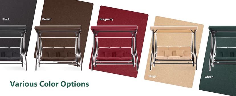 MCombo 3-Seat Outdoor Patio Swing Chair, 2-in-1 Convertible Porch Swing Glider Chair with Removable Cushions, Adjustable Canopy & Pillows for Backyard, Deck, Garden, 4068 (Brown)