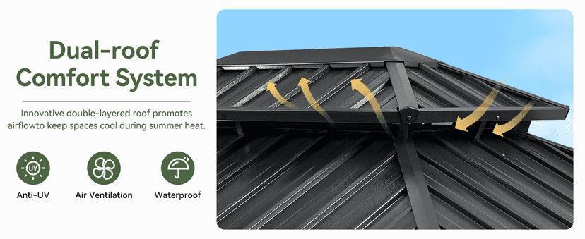 Aoxun 12'x10' Hardtop Gazebo, Aluminum Frame Permanent Pavilion with Curtains and Netting, Outdoor Galvanized Double Roof Canopy, Designed for Garden, Lawns, Patio (Black/Grey)