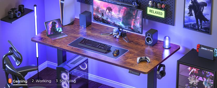 Huuger 55 x 28 Large Electric Standing Desk, Height Adjustable Computer Desk, 27.6" Deep Desktop, Stand up Gaming Office Desk with 2 Hooks, 3 Preset Heights, for Home Office, Rustic Brown