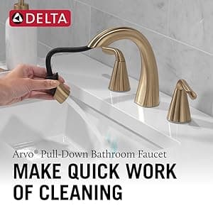 Delta Arvo Brushed Nickel Bathroom Faucet with Sprayer, 8 Inch 3 Hole Widespread Bathroom Sink Faucet with Pull Out Sprayer, Push-Pop Drain, SpotShield Stainless 35840LF-SPPD