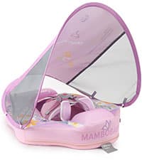 Mambobaby Baby Swim Float with Canopy Non-Inflatable Infant Pool Float with Tail 3-24 Months Avoid Flip Solid Skin-Friendly Material for Toddler Boys Girls