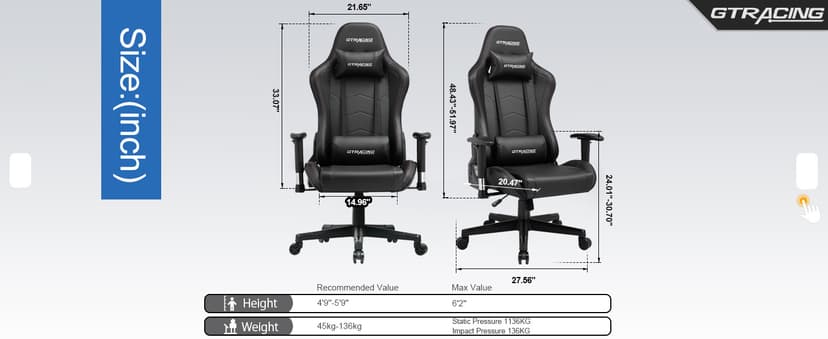 GTRACING Gaming Chair with Speakers Bluetooth Music Video Game Chair Audio Ergonomic Design Heavy Duty Office Computer Desk Chair (Black)