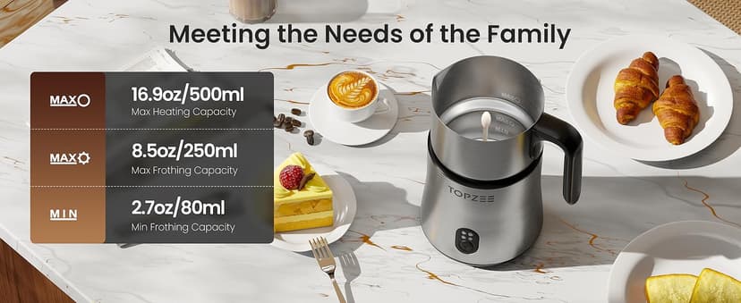 Electric Milk Frother and Steamer 4-in-1, 16.9oz/500ml Large Capacity, Frother for Coffee with Warm/Cold Foam, Warm Milk & Hot Chocolate for Latte, Cappuccino