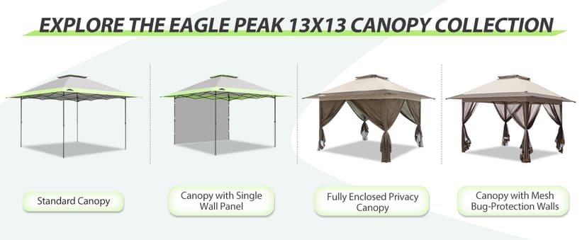 EAGLE PEAK 13x13 Straight Leg Pop Up Canopy Tent Instant Outdoor Canopy Easy Single Person Set up Folding Shelter w/Auto Extending Eaves 169 Square Feet of Shade (Light Blue)