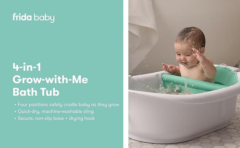 Frida Baby 4-in-1 Grow-with-Me Baby Bathtub, Baby Tub for Newborns to Toddler with Removable Bath Seat & Backrest for Bath Support in Tub