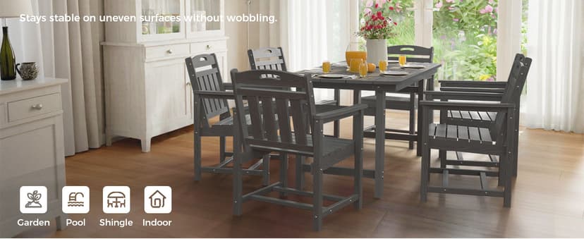 HDPE Outdoor Dining Set 7-Piece Patio Table and Chairs with Umbrella Hole, All-Weather Patio Dining Set for 6, Durable Patio Furniture Set for Backyard, Garden, Lawn & Poolside, Grey