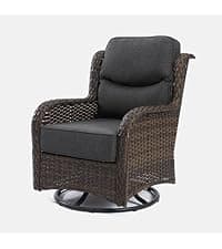 HILLGA Luxury Patio Furniture Set with 6-inch Thick Cushion, Outdoor Couch and High Back Swivel Rocker Patio Chairs, 7PCS Wicker Conversation Set for Deck Yard and Poolside, Blue (V2)