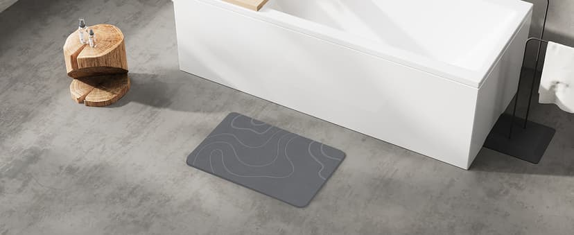 Stone Bath Mat Diatomaceous Earth Shower Mat Non-Slip Super Absorbent Diatomite Stone Mats for Bathroom Floor Quick-Drying Easy to Clean (24''*16'' Grey)