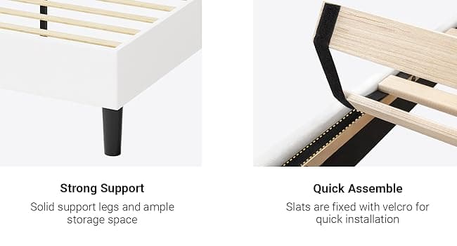 Allewie Queen Size Platform Bed Frame with Velvet Upholstered Wingback Headboard, No Box Spring Needed, Under Bed Storage Space, Strong Wooden Slats, Modern Mattress Foundation, Easy Assembly, White