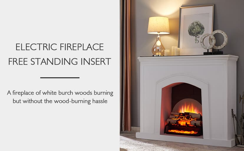 LegendFlame 23" W Free Standing Electric Fireplace White Birch Log Set (EF290A-WB), Fireplace Insert, Heater 750W/1500W, Crackling Sound, Remote Control