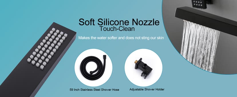 HOMEDEC 12inch Rain Shower System with Full Body Jets Sprays, Ceiling LED Brass Shower Faucet Set with 3 Functions Thermostatic Valve, Can Use All Function At Once