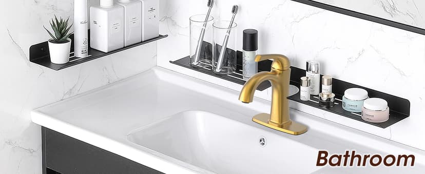 Brushed Gold Single Hole Bathroom Faucets, Single Handle Brass Bathroom Sink Faucet for 1 or 3 Holes, Vanity Faucet with Pop Up Drain and Supply Lines, Deck Plate